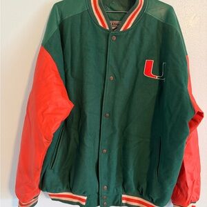 Men's Miami Hurricane Green and Orange Varsity Jacket